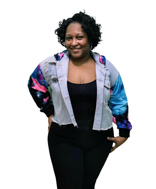 Detachable Denim Hood Jacket - Plus Size